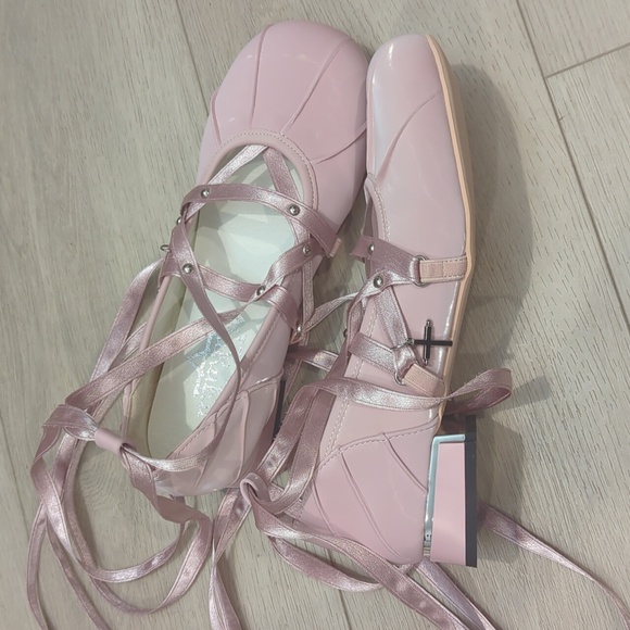 Lolita Lace Up Pink Ballet Flats - Picture 4 of 10